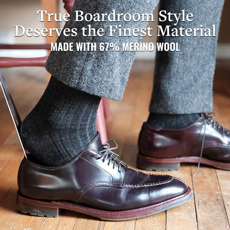 BoardroomSocks Merino Wool Dress Socks for Men â€“ Over-the-Calf, Ribbed Wool Dress Socks for Menâ€™s Size 8-12 â€“ Comfortable and Breathable Socks with Reinforced Heel and Toe by Boardroom Socks, Charcoal - Image 2